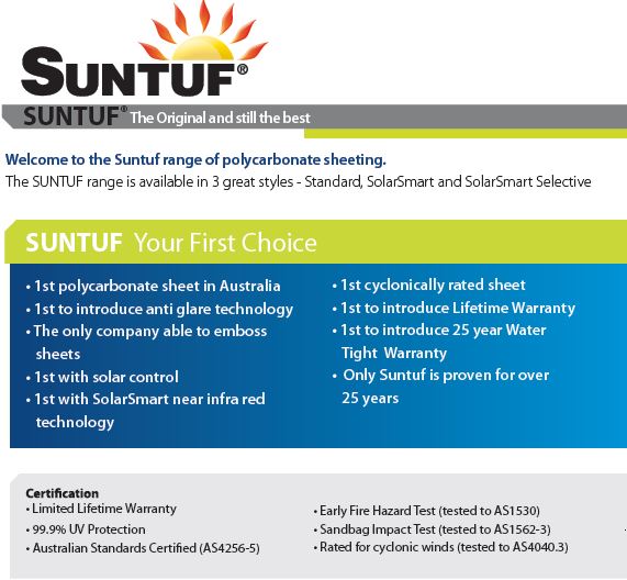 Great Aussie Patios uses sunpal poly carbonate